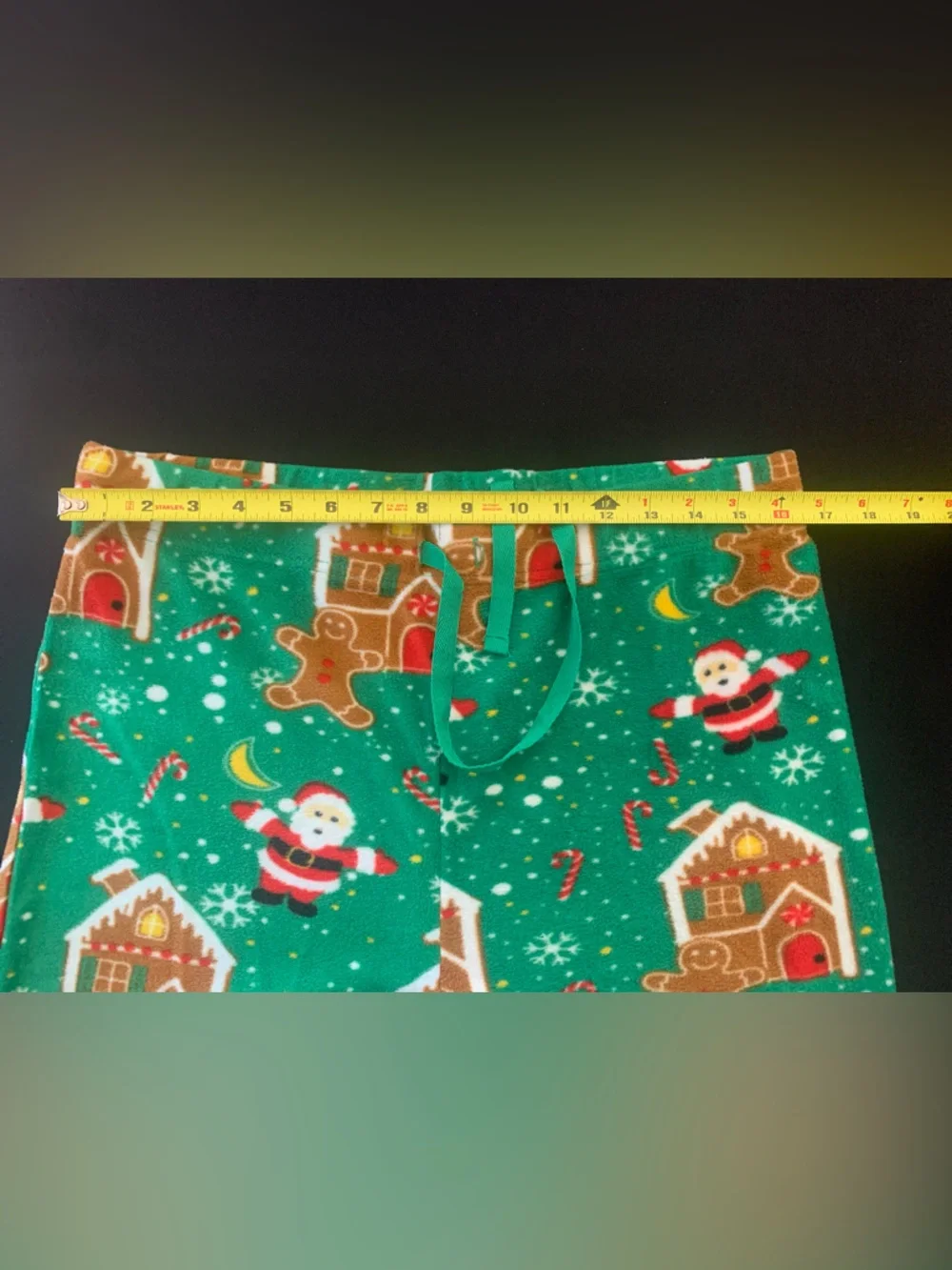 Green Holiday Pajama. 2 Pants with Santa & Gingerbread Print NWOT  1 Lg / 1 Med.